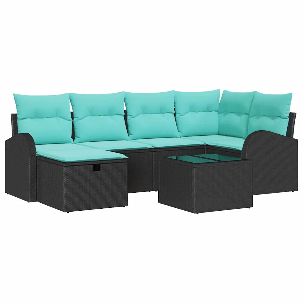Set Divano da Giardino con cuscino 7 pcs Nero Poly Rattan 3360427