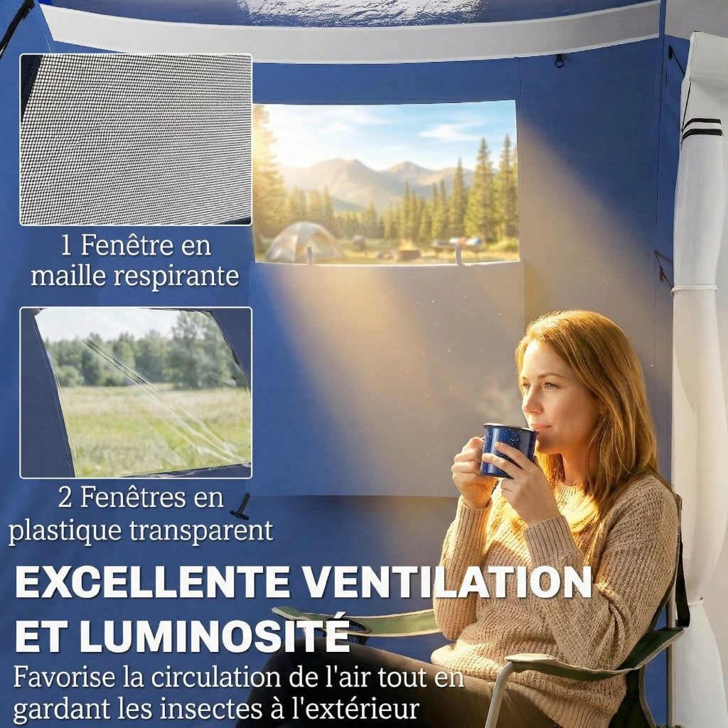 Tenda da Campeggio a Tunnel per 4 Persone Impermeabile 3000mm a Doppio Strato Altezza 190cm in Poliestere Blu Scuro con Veranda per Outdoor