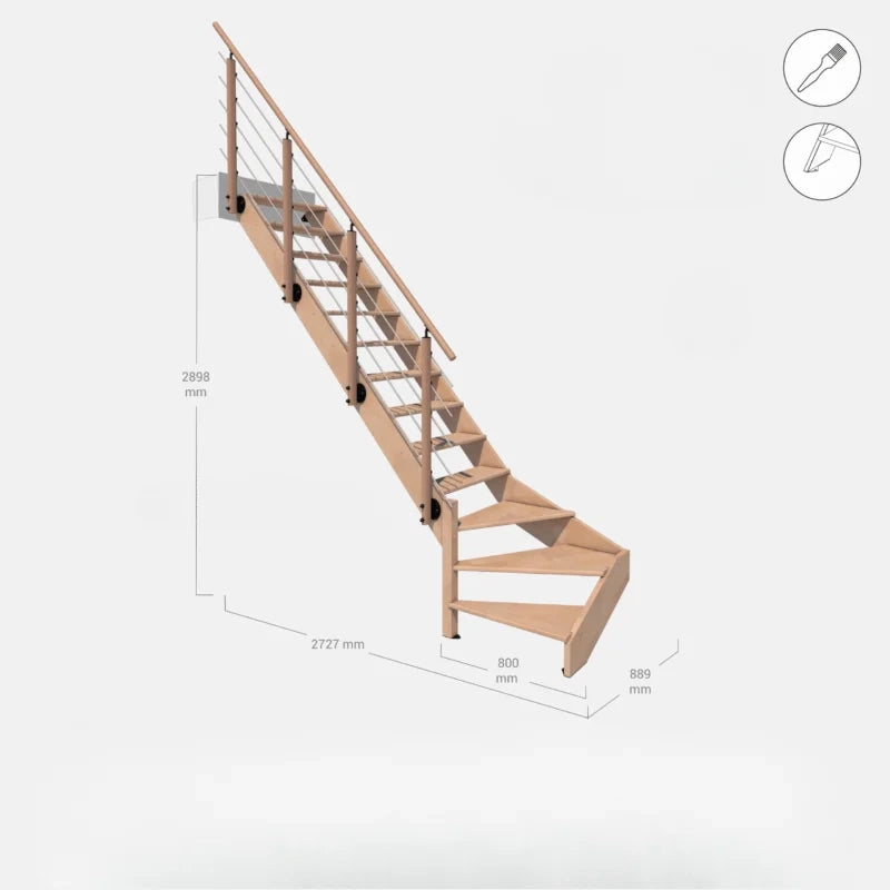 NOVESTA - Scala in legno a un quarto di giro a sinistra con balaustra