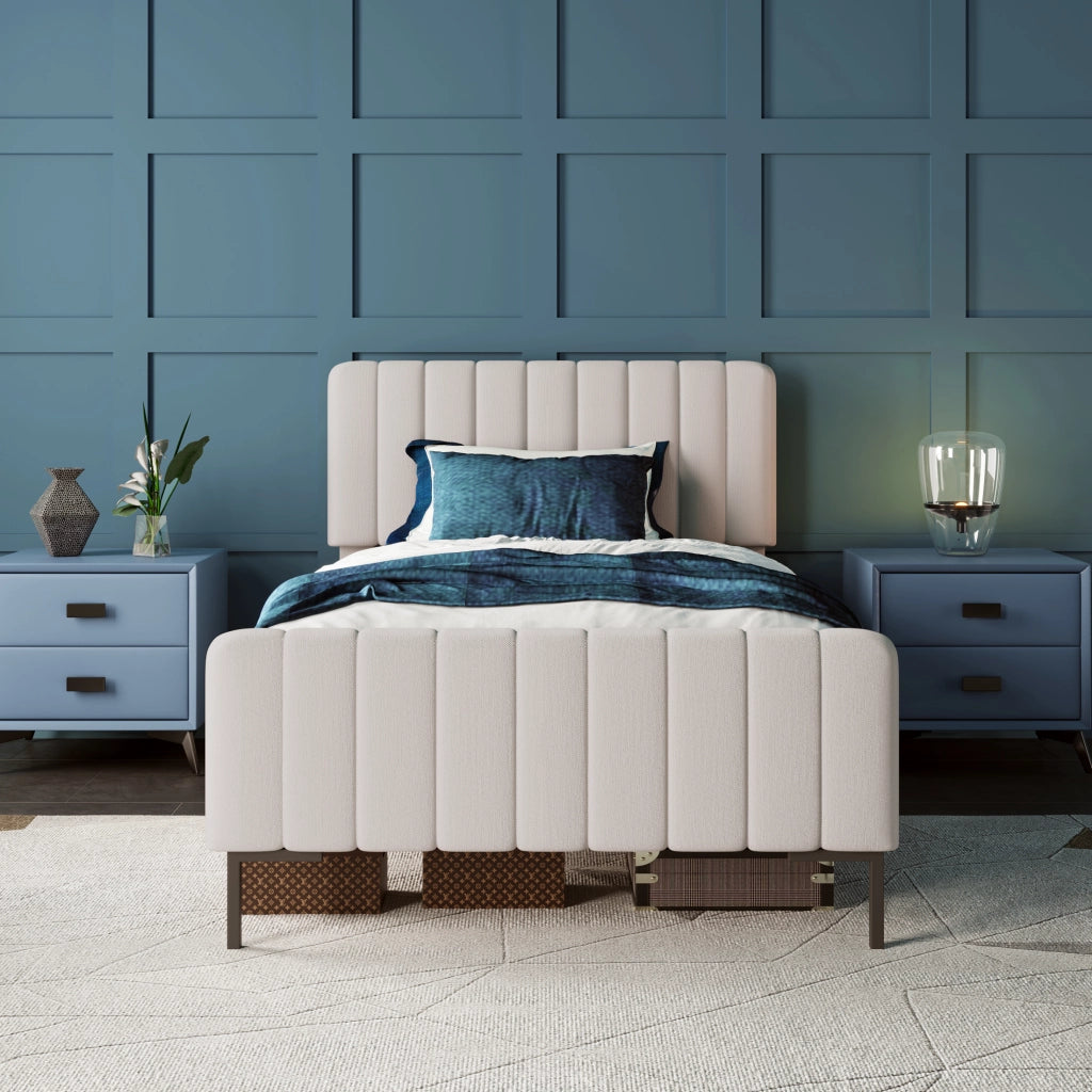 Letto Contenitore con USB; Tipo C e Testiera Imbottita 140×200 cm; senza Materasso; Beige