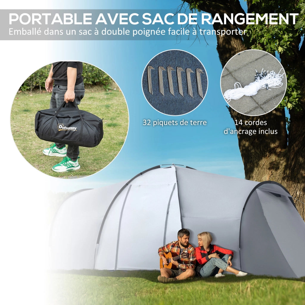 Tenda da Campeggio Familiare a Cupola 4-6 Persone con 2 Camere Soggiorno e Veranda Impermeabile 2000mm Anti-UV Multicolore Facile da Montare