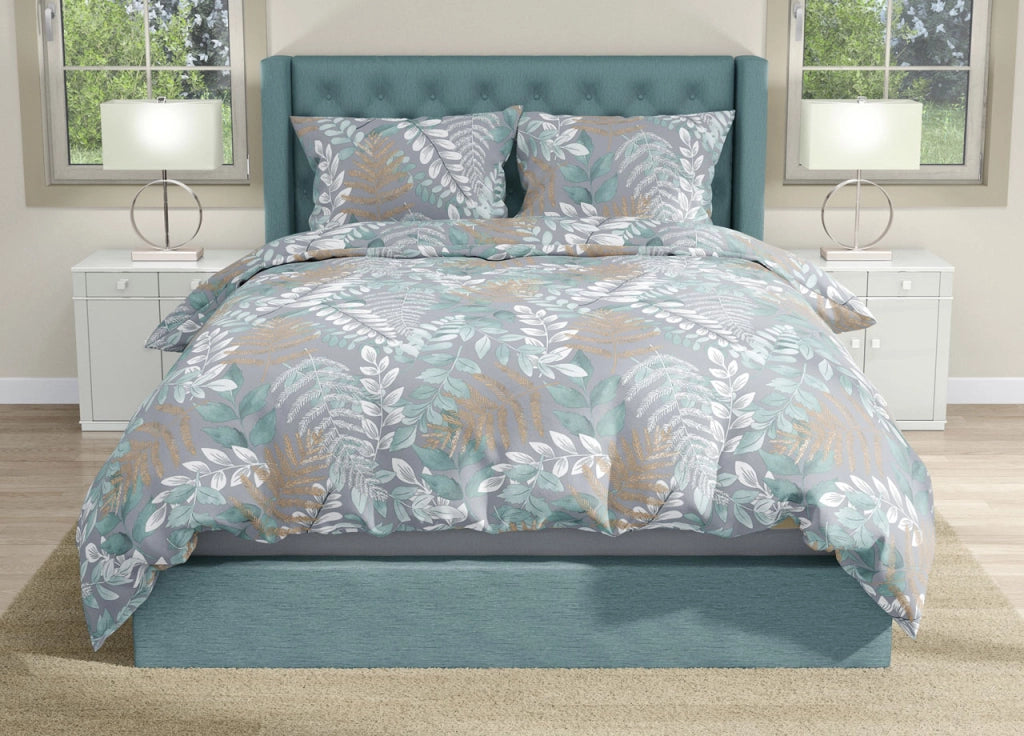Sacco Copripiumino In 100% Cotone Made Italy Disegno Foglie Botanico - Matrimoniale - Foglie