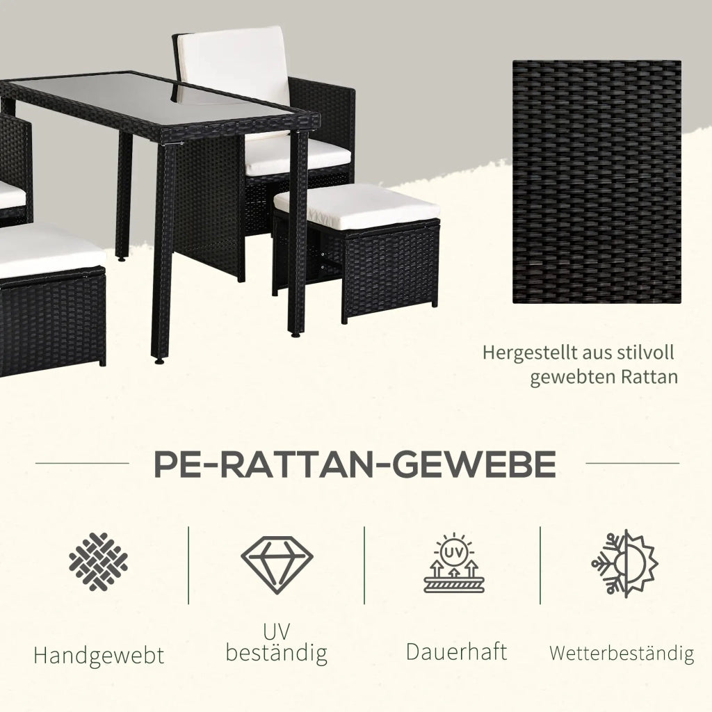 Set da Giardino 11 Pezzi in Polyrattan con Cuscini ¨C MINIMAL ¨C Nero