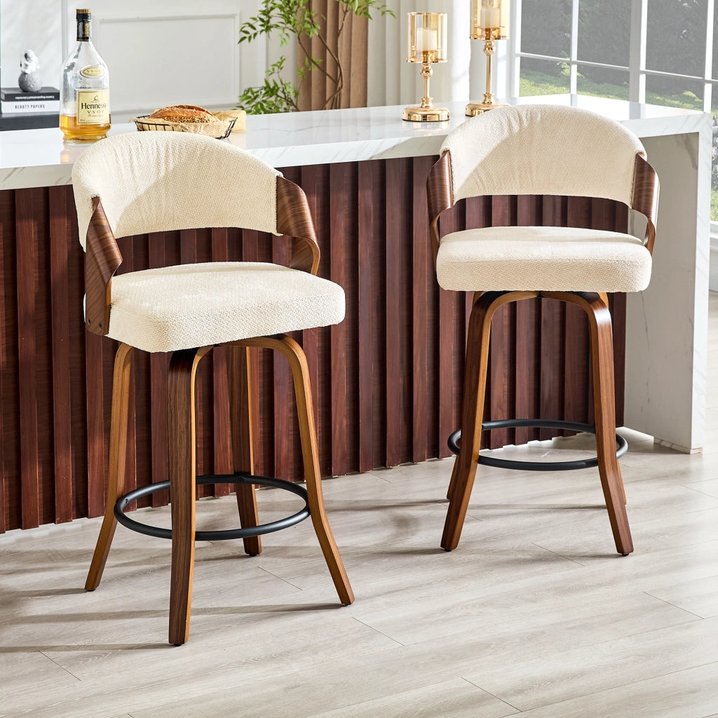 Set di 2 sgabelli da bar con schienale, struttura in legno e base metallica, altezza 95 cm, colore bianco
