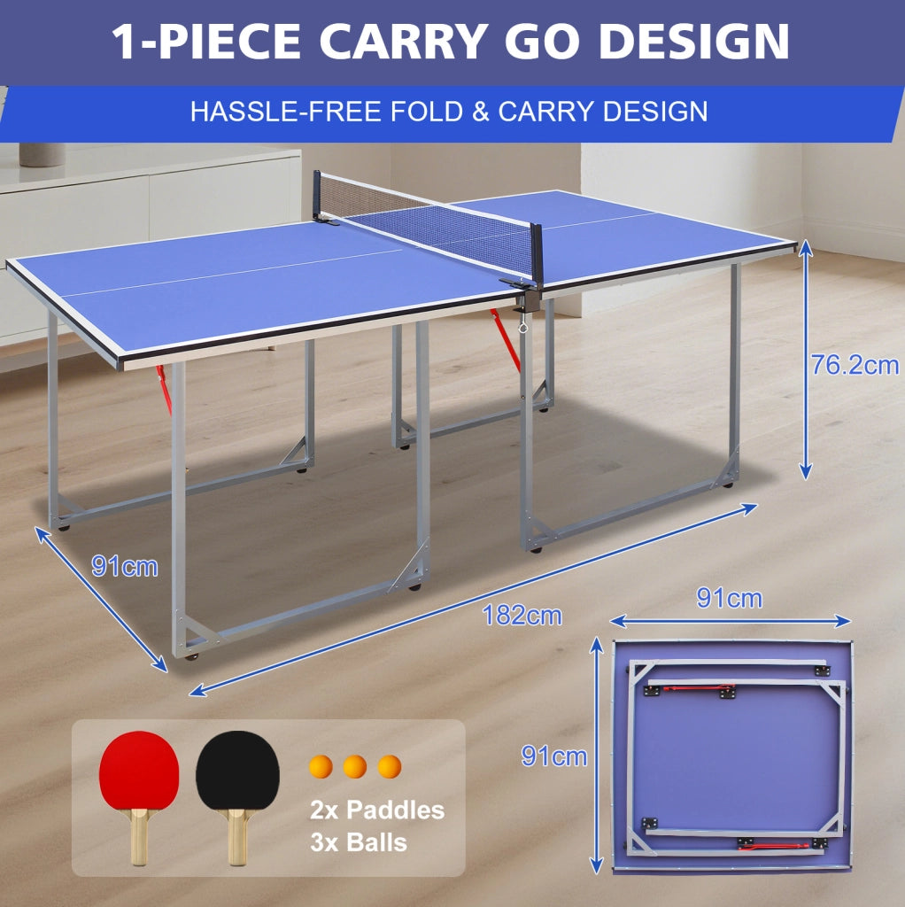 Tavolo da ping pong pieghevole 182x91 cm blu con accessori