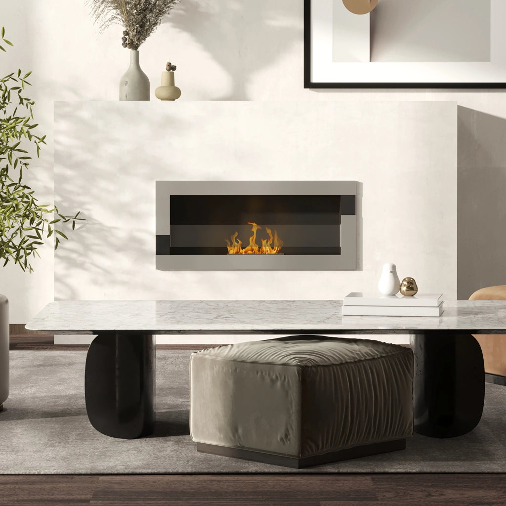 EasyComfort Camino Bioetanolo in Acciaio Inox, 2.5h di Combustione con Serbatoio 1.5L e Copertura 20m², 90x16x40 cm, Argento