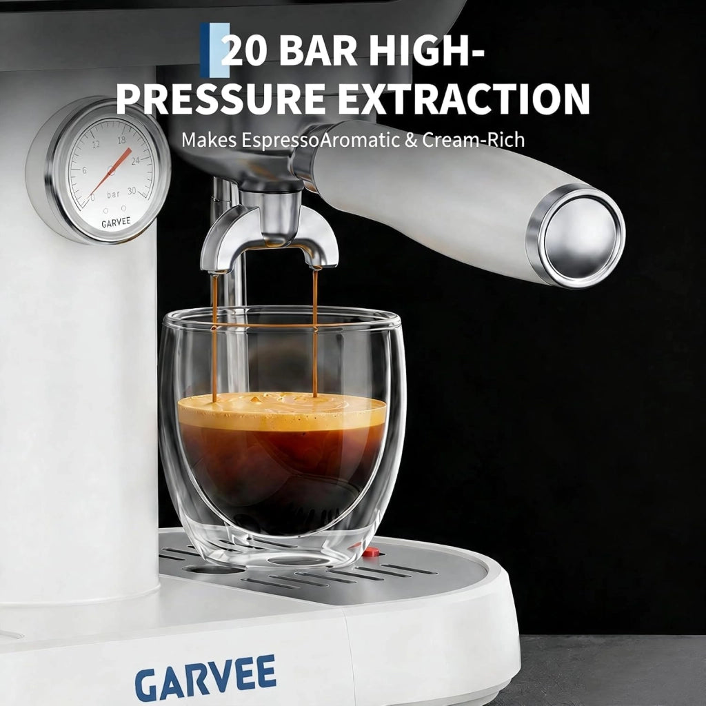 Macchina da Caffè con Manometro; 20 Bar Macchina Caffè Programmabile; Macchina del Caffe per Macinato ?/ Chicco Intero; Compatibile con Caffe Freddo (Cold Brew) e Americano; Cappuccino e Latte