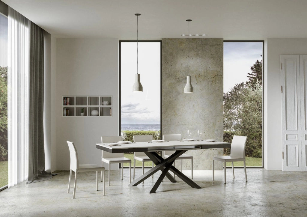 Tavolo allungabile 90x160/420 cm Volta Evolution Bianco Frassino telaio Antracite
