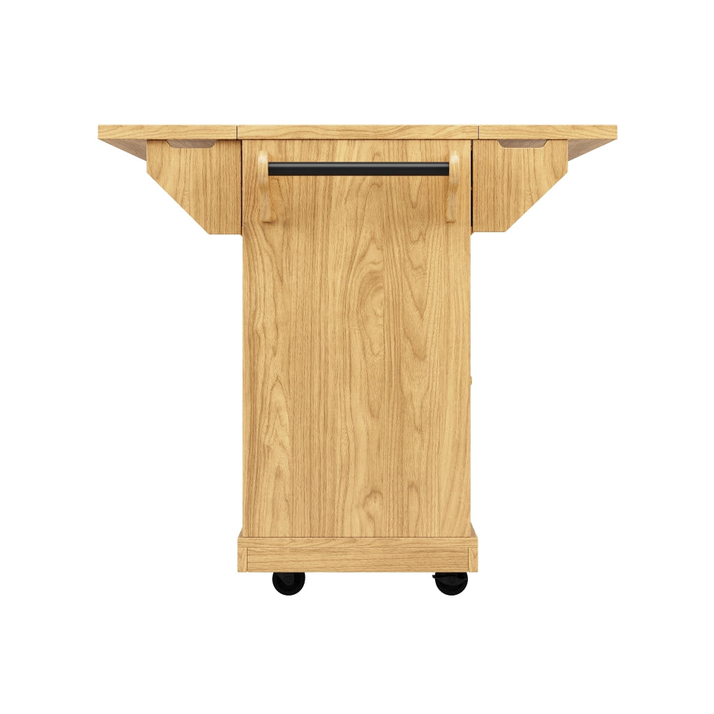 Carrello da cucina mobile con prolunghe pieghevoli; ripiani regolabili e portabottiglie estraibile in MDF naturale