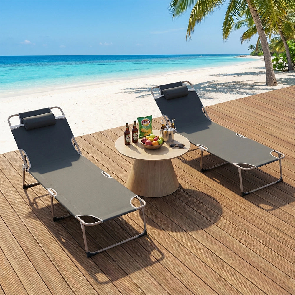 Lettino Pieghevole da Spiaggia Sdraio Prendisole da Mare Piscina Giardino Grigio