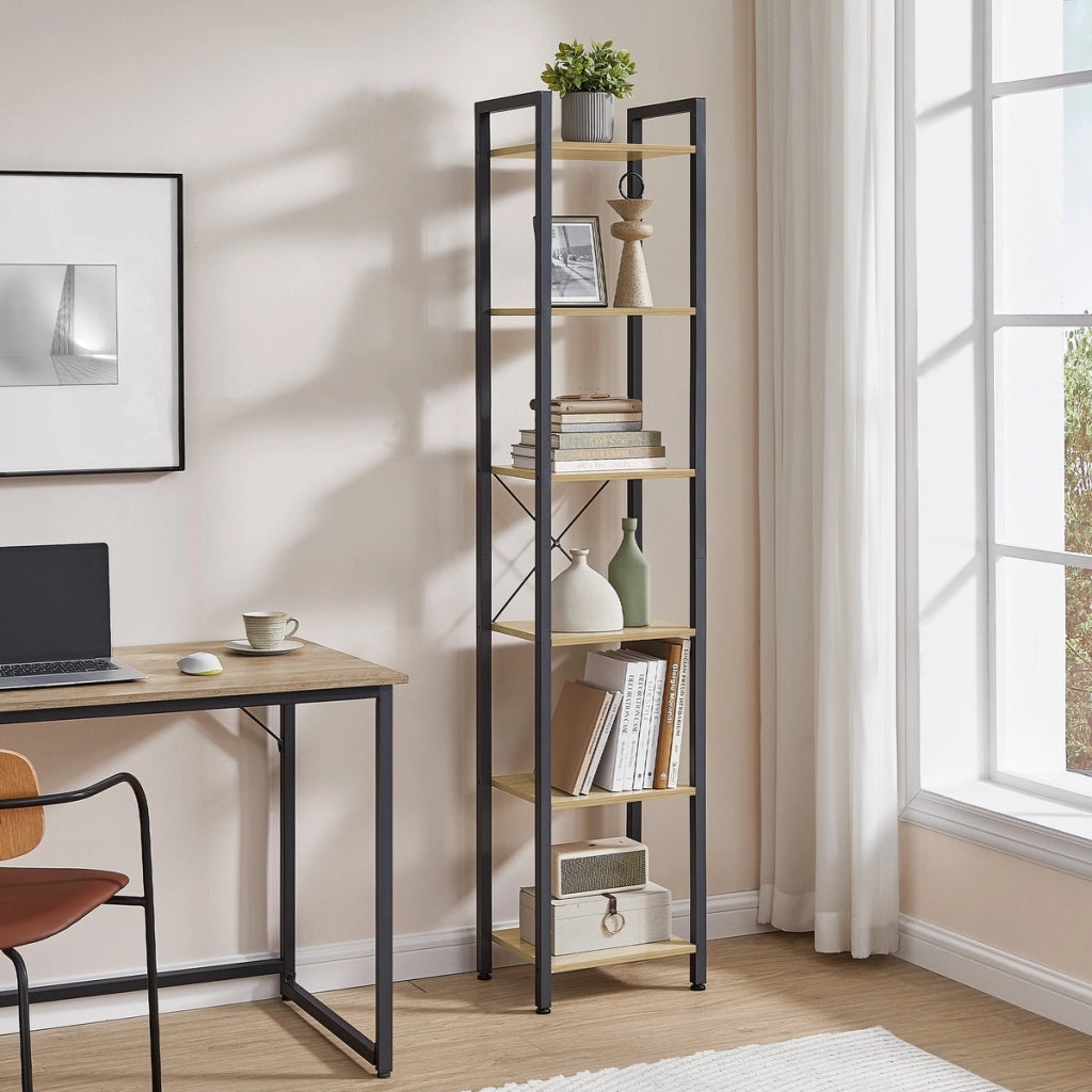 Libreria a colonna industrial artisan oak a 6 ripiani