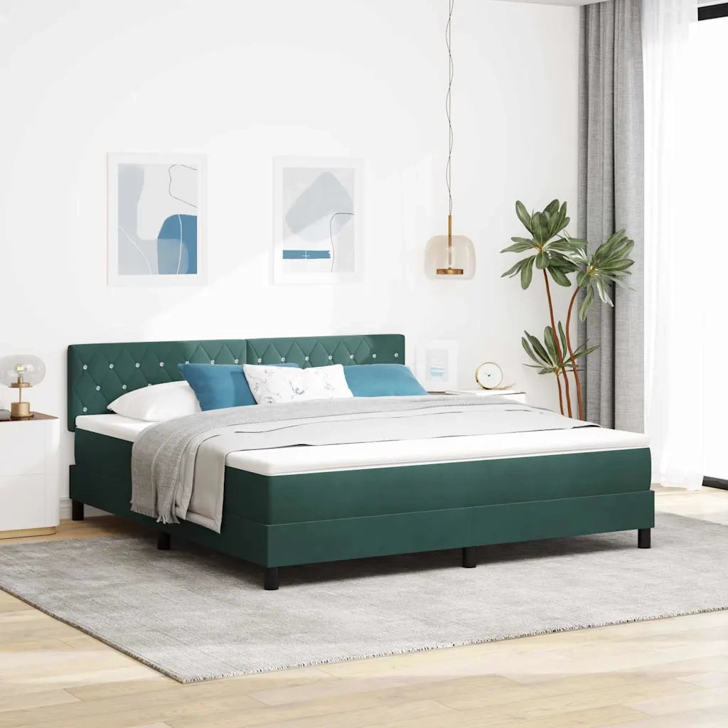 Letto a Sorgente LED con led Verde Scuro 180 x 200 cm Velluto