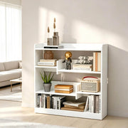 Libreria moderna bianca in truciolato E1, 90x24x91 cm, con 4 ripiani regolabili