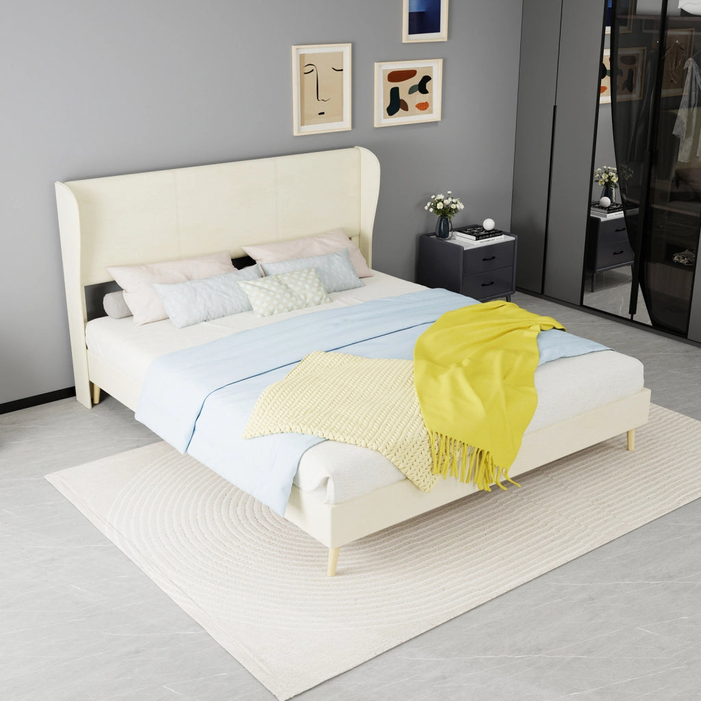 letto imbottito tessuto e metallo beige 160 x 200 cm