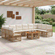 Set Divano da Giardino 11 pz Naturale e Bianco Crema polyrattan 3438012