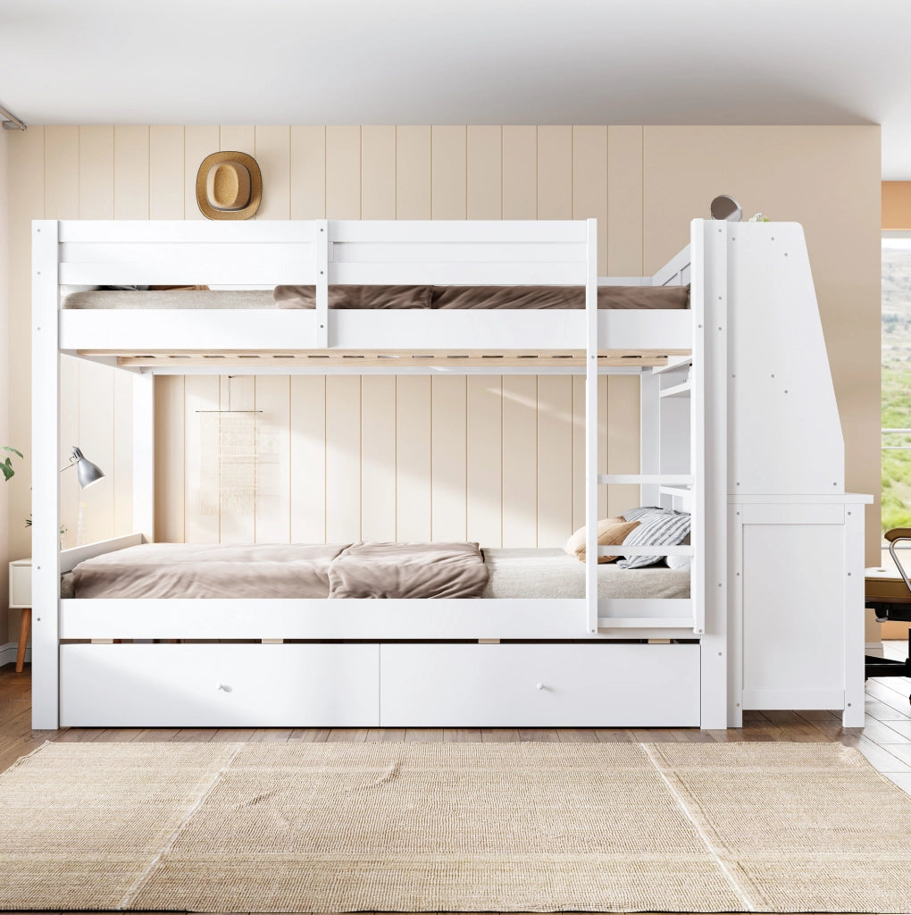 LETTO A CASTELLO 140x200 cm con Scrivania e Contenitore Bianco