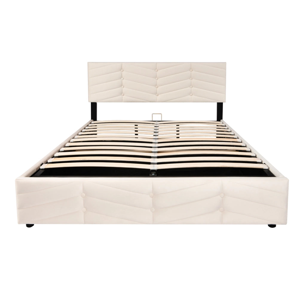 letto imbottito velluto beige 140 x 200 cm