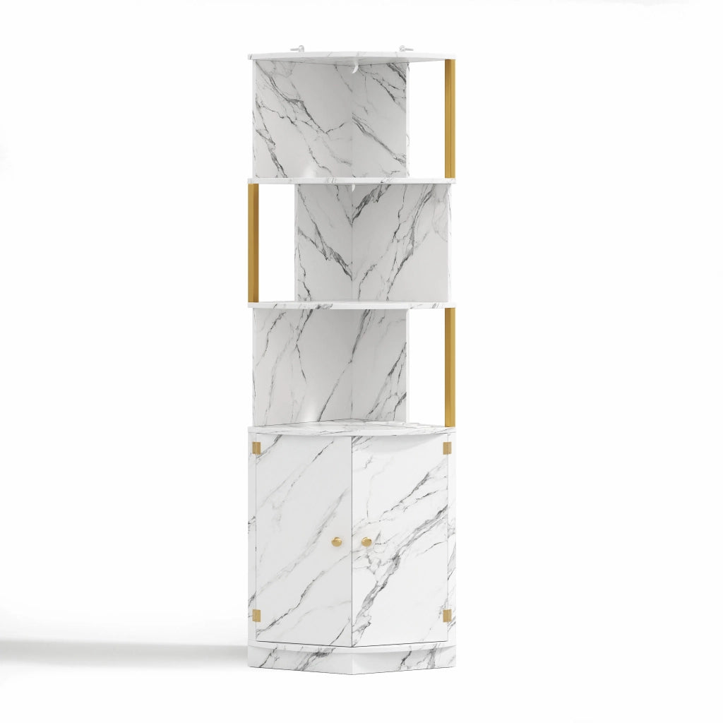 Armadio angolare 38x38x180 cm con illuminazione LED e prese, mobile contenitore a 2 ante per cucina, sala da pranzo e soggiorno