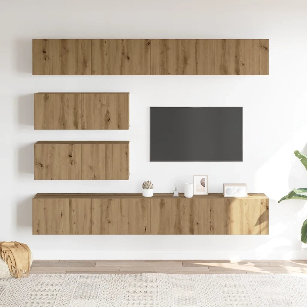 Set Mobile TV 6 pz Montato a Parete Rovere in Legno Multistrato 3329150