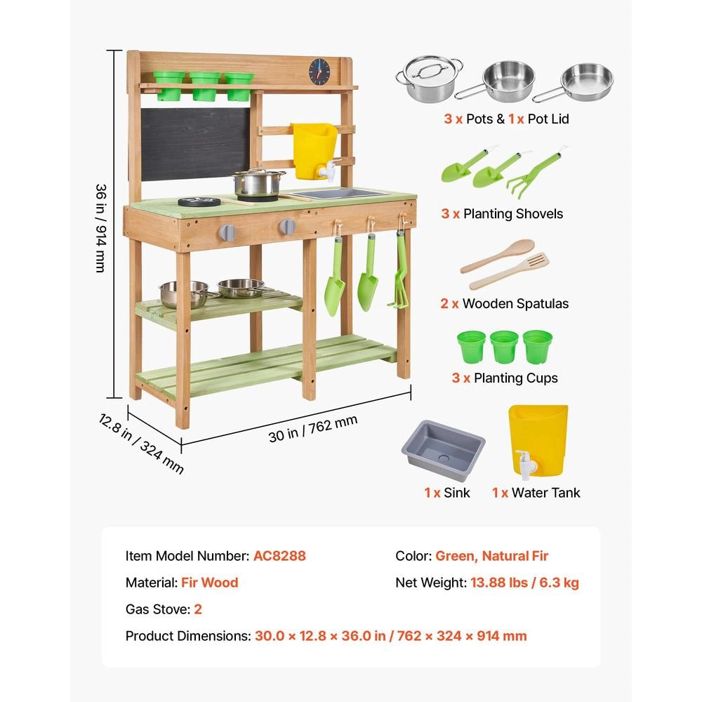 Cucina Legno Bambini 762x324x914mm Esterno Fornelli Serbatoio Lavello Pale Scatola Pentole Accessori Casa Prato