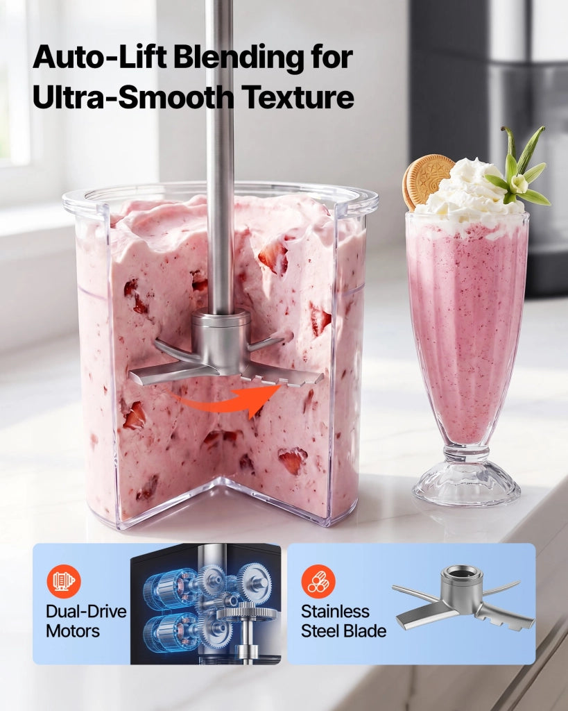 Gelatiera da Banco Elettrica 800W IEM1006-GS Macchina per Gelato 7 in 1 con 2 Coppe da 0,5L per Sorbetti e Dolci Uso Domestico