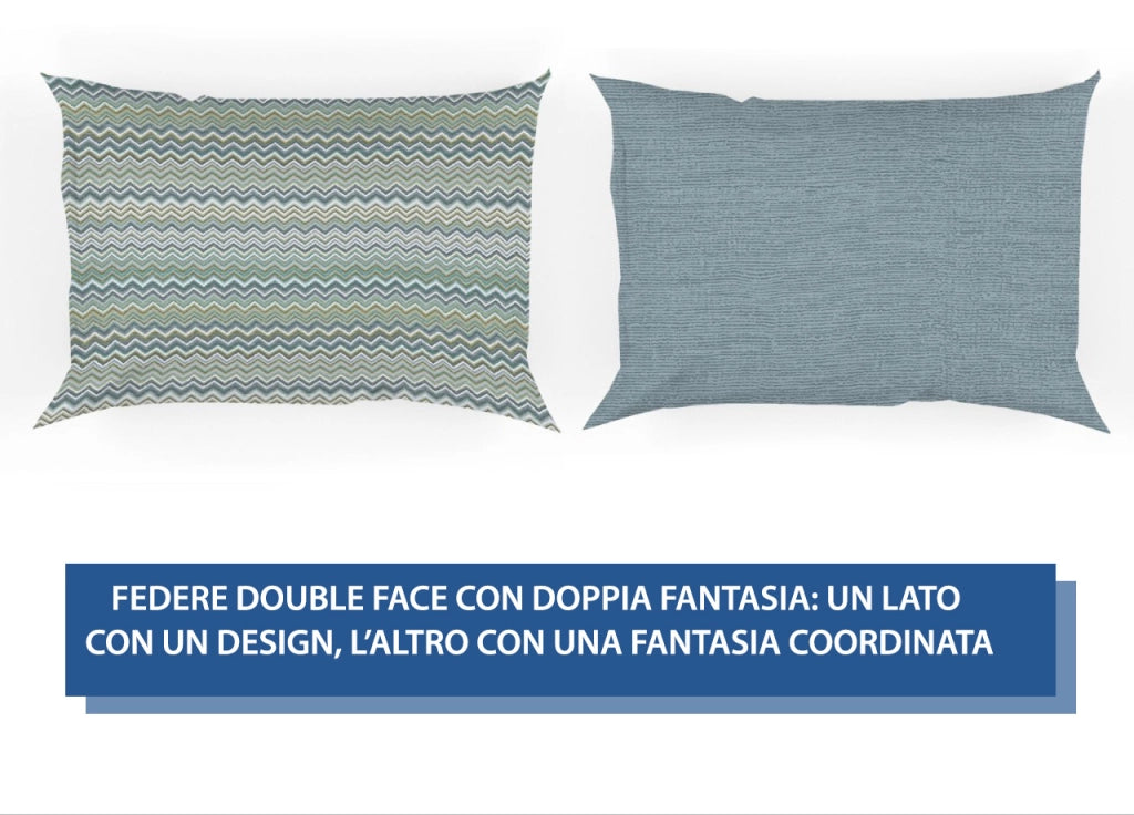 Completo Lenzuola Letto In 100% Cotone Rigato Zig Zag Disegno Baia - 1 Piazza e Mezza - Verde