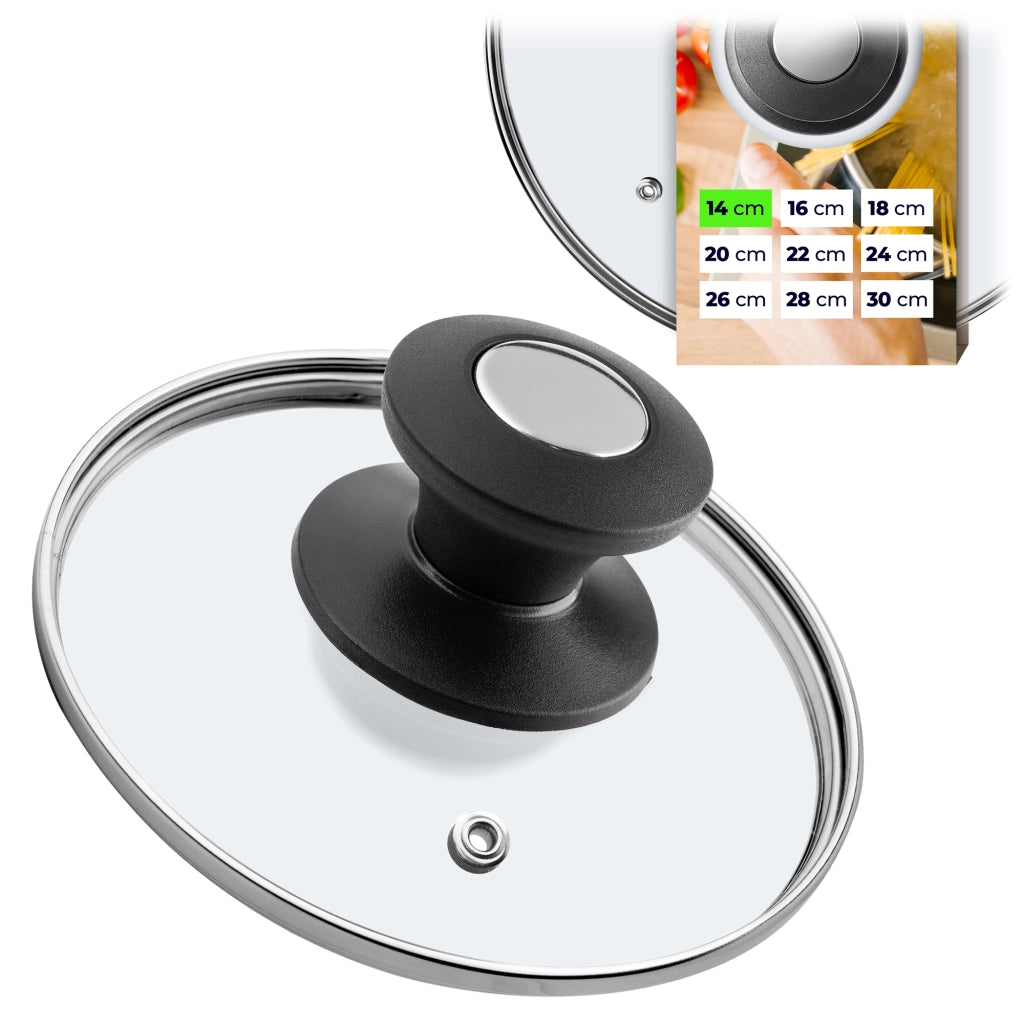Coperchio in vetro KADAX da 14 cm, universale, resistente al calore, per pentole e padelle.