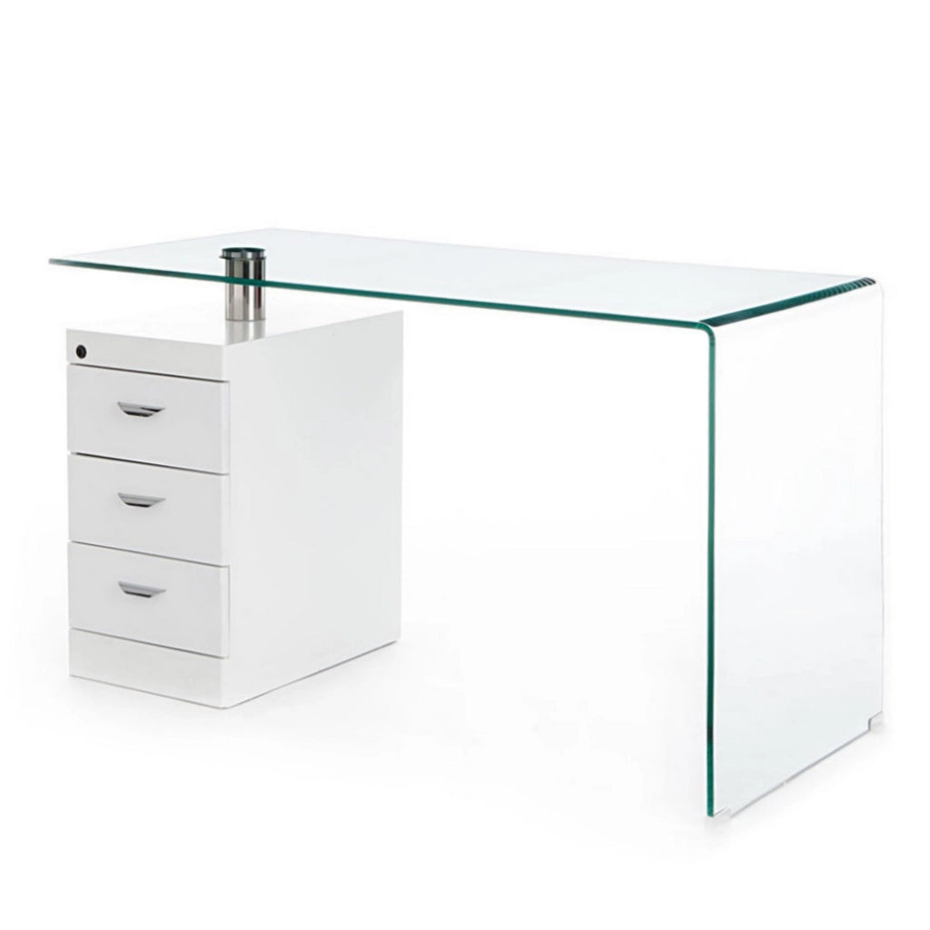 Scrivania con cassettiera in vetro trasparente cm H.75xL.125xP.65