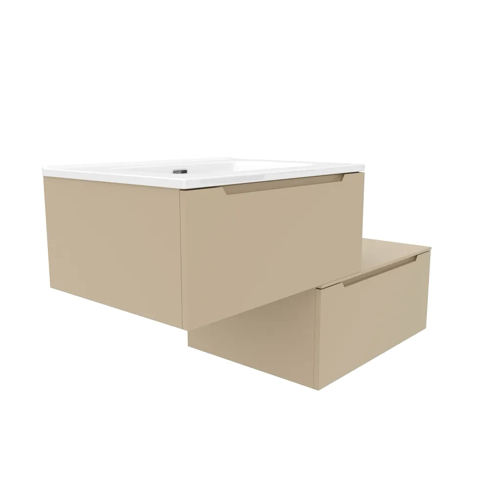 Mobile bagno sospeso modulare 80 cm sabbia opaco due cassetti con lavabo | Bako