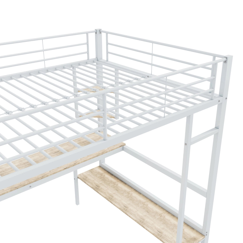 Letto a soppalco 90x200 cm con scrivania e libreria in metallo e MDF; bianco