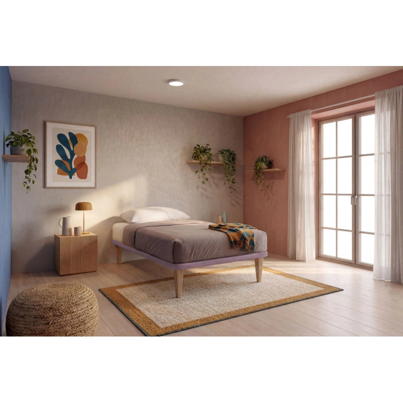 Letto imbottito Piazza e mezzo 120x190 cm Tessis - Con rete,Glicine,Microfibra