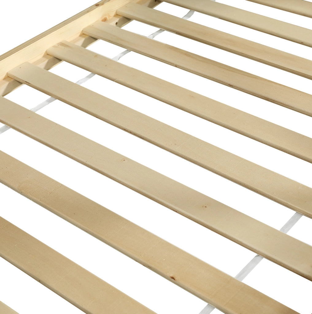 Letto a castello per bambini 90x200 cm bianco naturale con tetto, finestre e scala