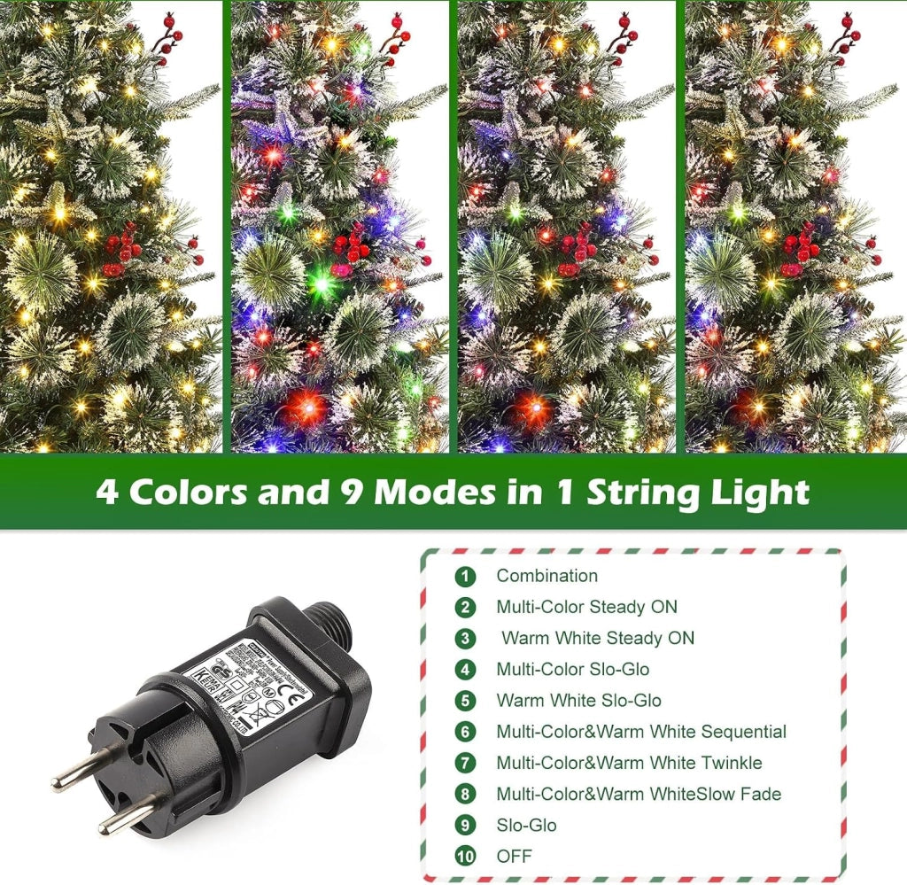 Albero di Natale Fibra Ottica 125cm 150 LED Bicolore 8 Funzioni e Base Cervo Retrò Luminosa