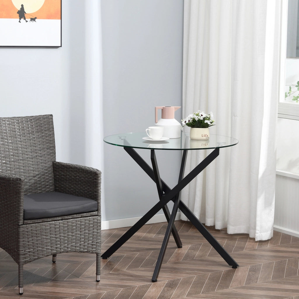 Tavolo da pranzo rotondo con piano in vetro temperato e gambe metalliche ¨C Minimal ¨C 80 cm di diametro, per 4 persone