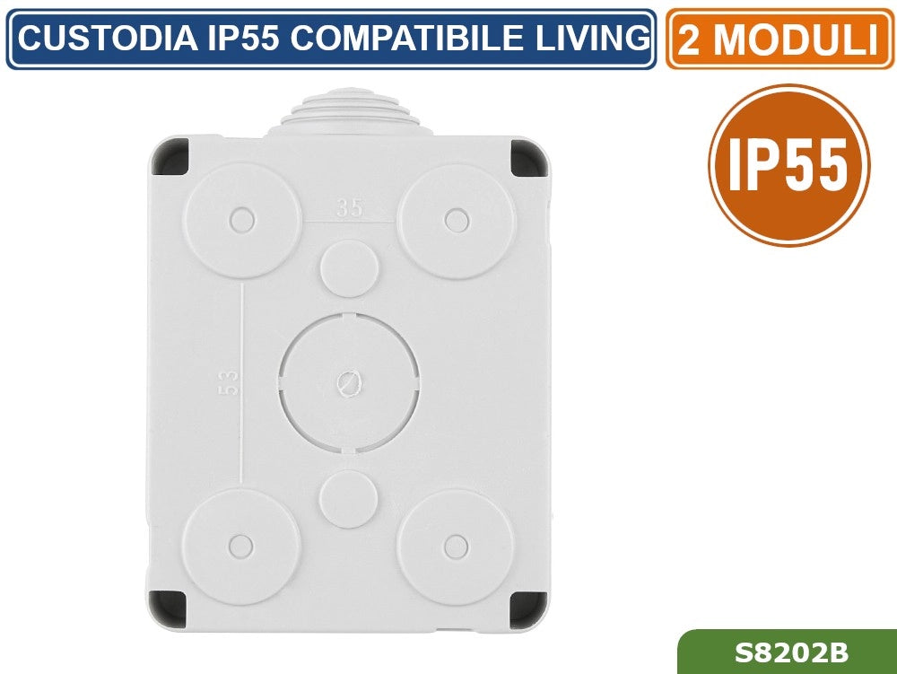 CUSTODIA CONTENITORE DA PARETE IDROBOX 2 MODULI IP55 COMPATIBILE SERIE BTICINO LIVING