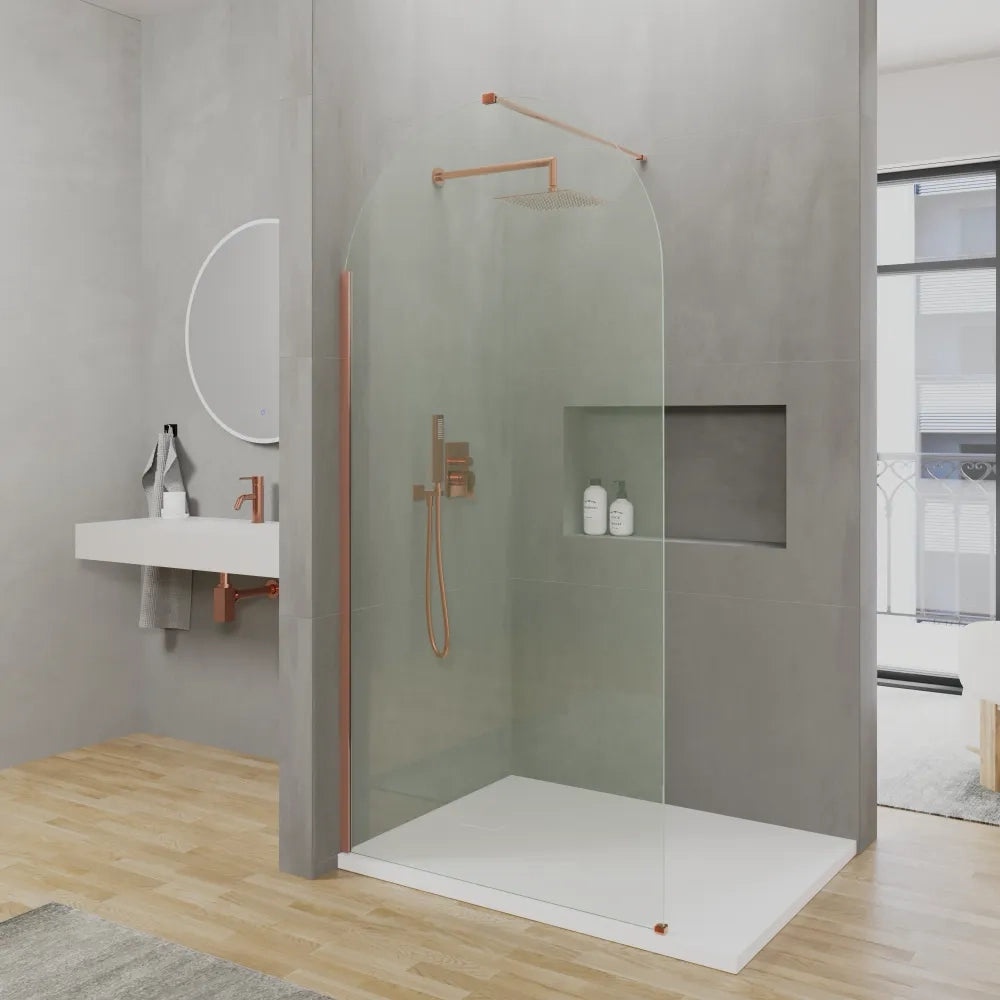 Doccia walk-in arco 80cm con profilo rame spazzolato vetro trasparente 8mm easy clean h200| Nusa