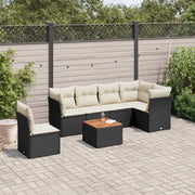 Set Divani da Giardino con Cuscini 7pz Nero Polyrattan