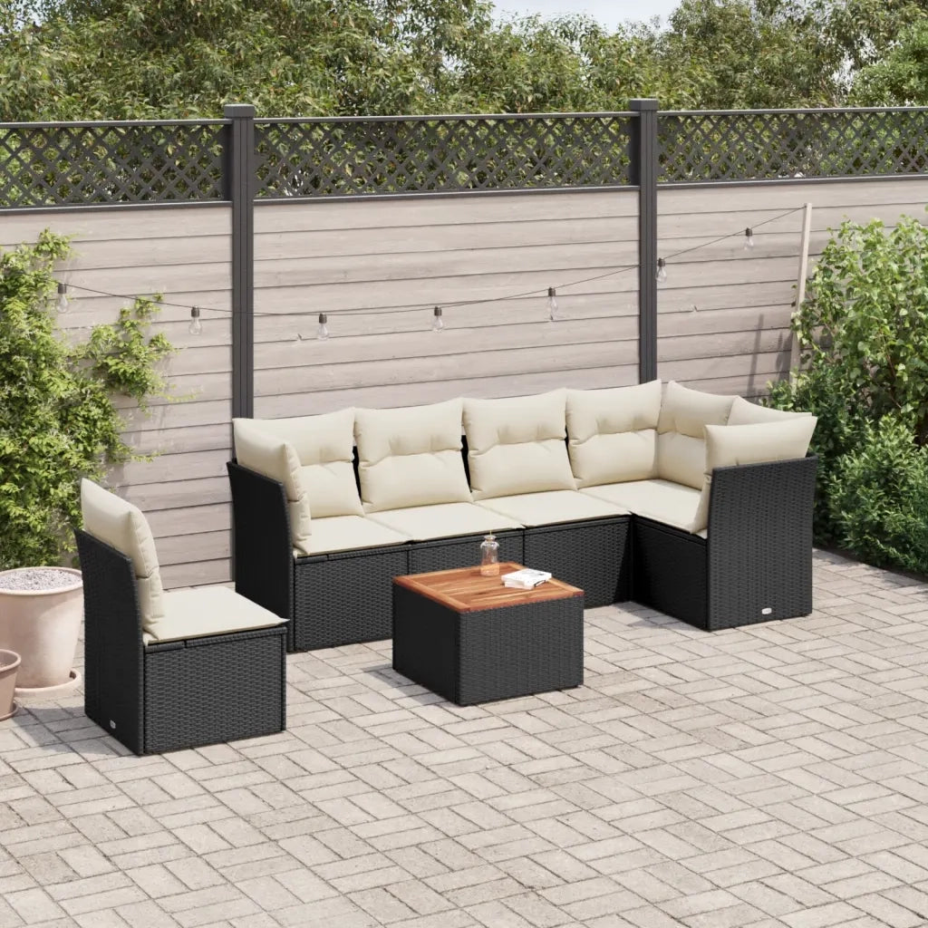 Set Divani da Giardino con Cuscini 7pz Nero Polyrattan
