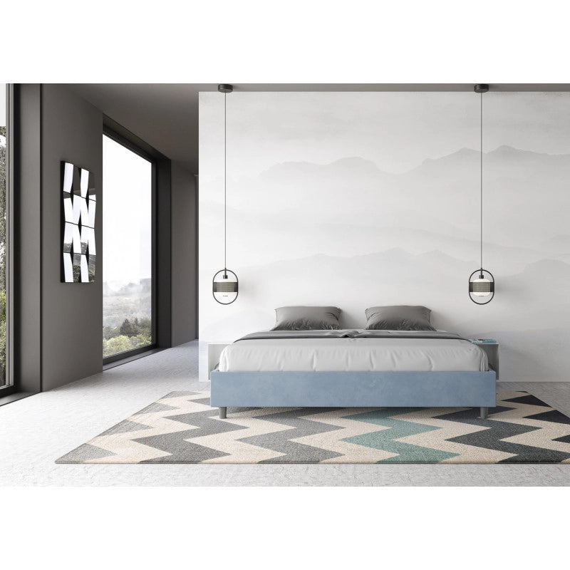 Letto imbottito Matrimoniale 180x190 cm Azelia - Senza rete,Microfibra,Azzurro