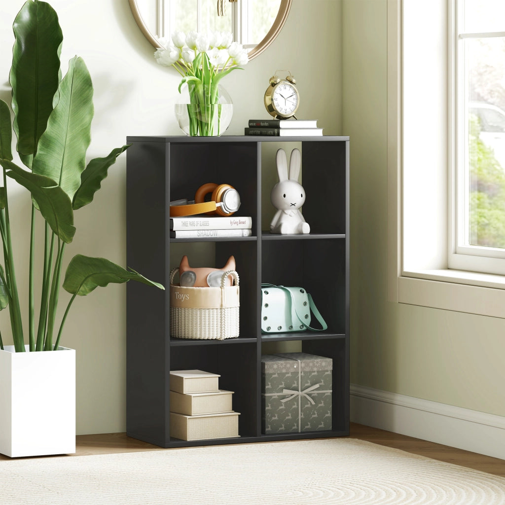 Libreria Cubi Scaffale 6 Ripiani ¨C Minimal ¨C Legno Nero 61.5x29.5x91.5 cm