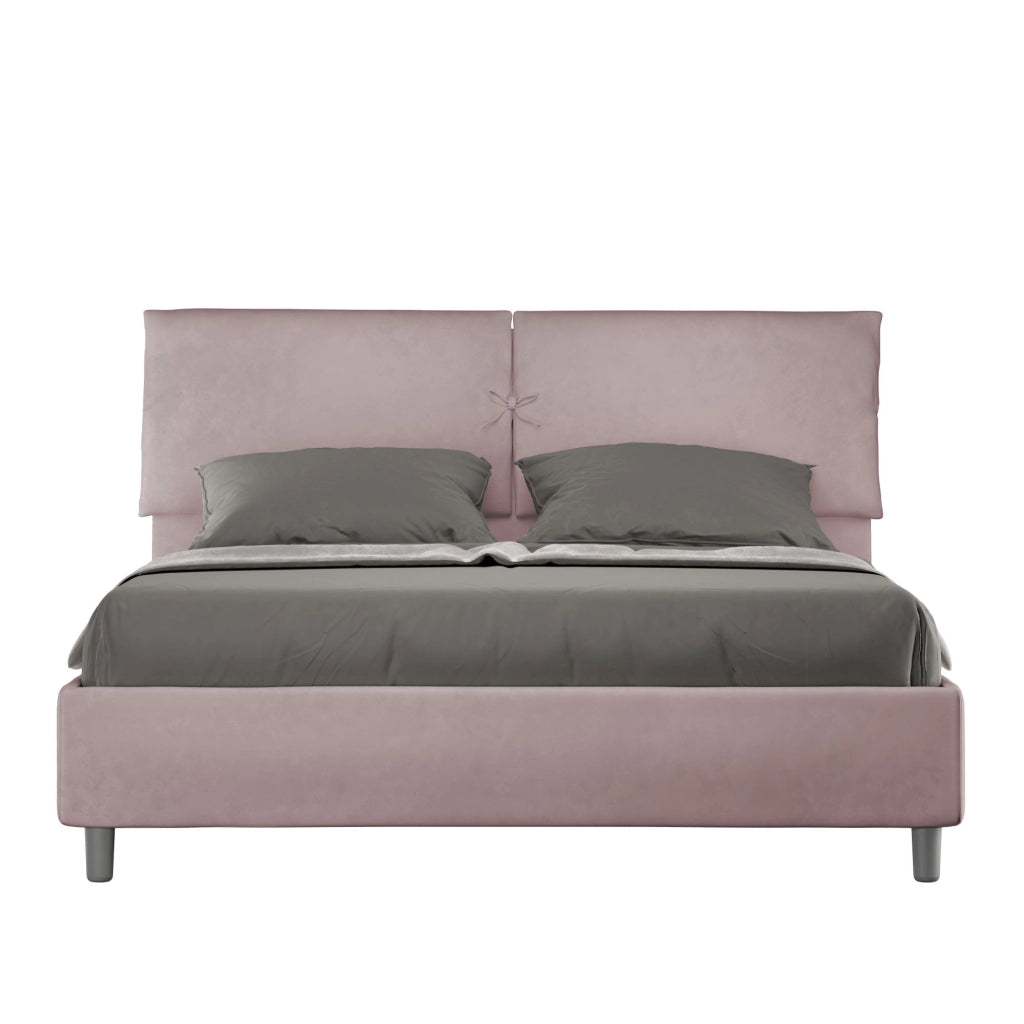 BS COM Letto matrimoniale con rete imbottito 160x210 microfibra glicine