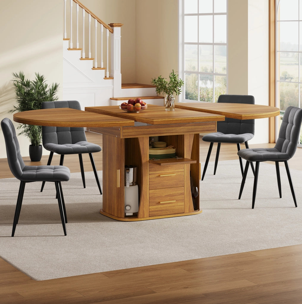 Tavolo da pranzo allungabile ovale in MDF, 118-158 cm, noce, per fino a 6 persone