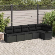 Set Divano da Giardino con cuscino 6 pcs Nero Poly Rattan
