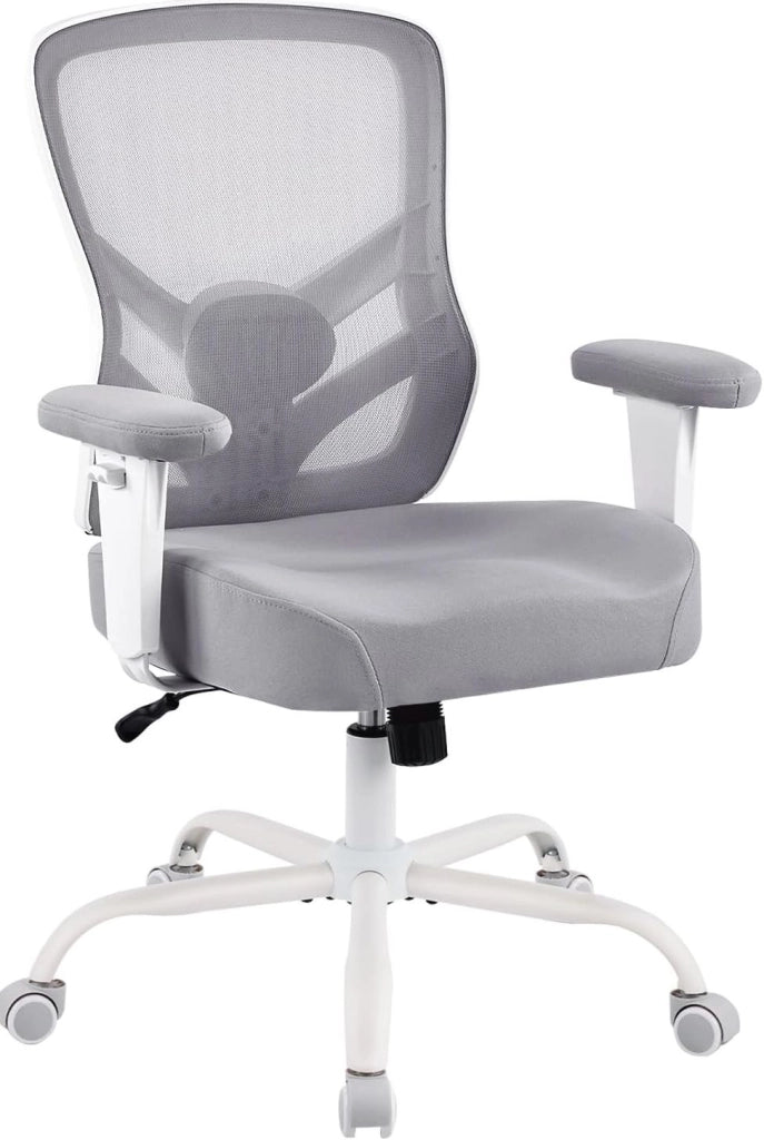 Sedia da ufficio ergonomica in tessuto e rete; grigia; con supporto lombare regolabile