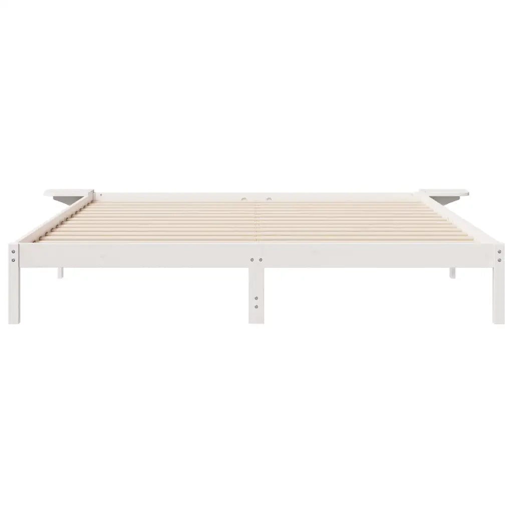 Letto con Tavolini Laterali Bianco 200 x 210 cm Pino massello 873236