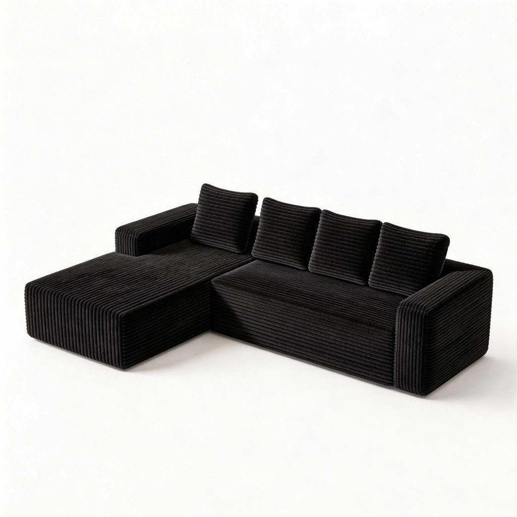 Divano modulare a forma di l con chaise longue reversibile in velluto a coste nero 261.0 × 168.0 × 58.0 cm 2 moduli