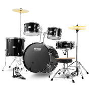 Set Batteria Acustica Completa 5 Pezzi SH-003-BK con Piatti Sgabello e Bacchette in Pioppo e Acciaio al Carbonio 558,8 mm Nero per Principianti
