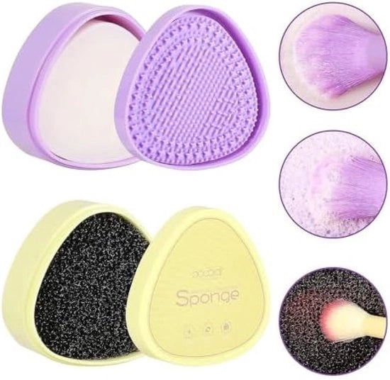 Set di pulizia spazzola per trucco, spazzola pulitrice 3-in-1, pulitore con olio di cocco fermo, spugna per rimozione colore e panno di pulizia per spazzola