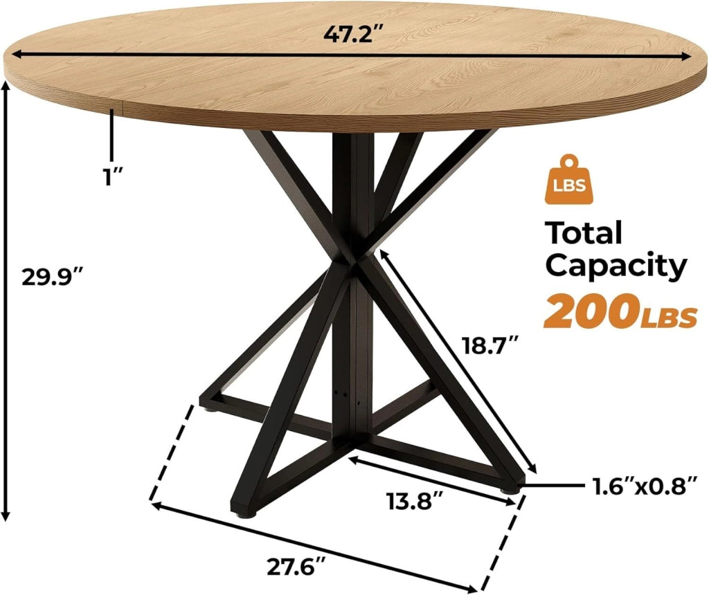 Tavolo da Pranzo Rotondo 120 cm per 4-6 Persone Struttura Metallo - Legno Naturale