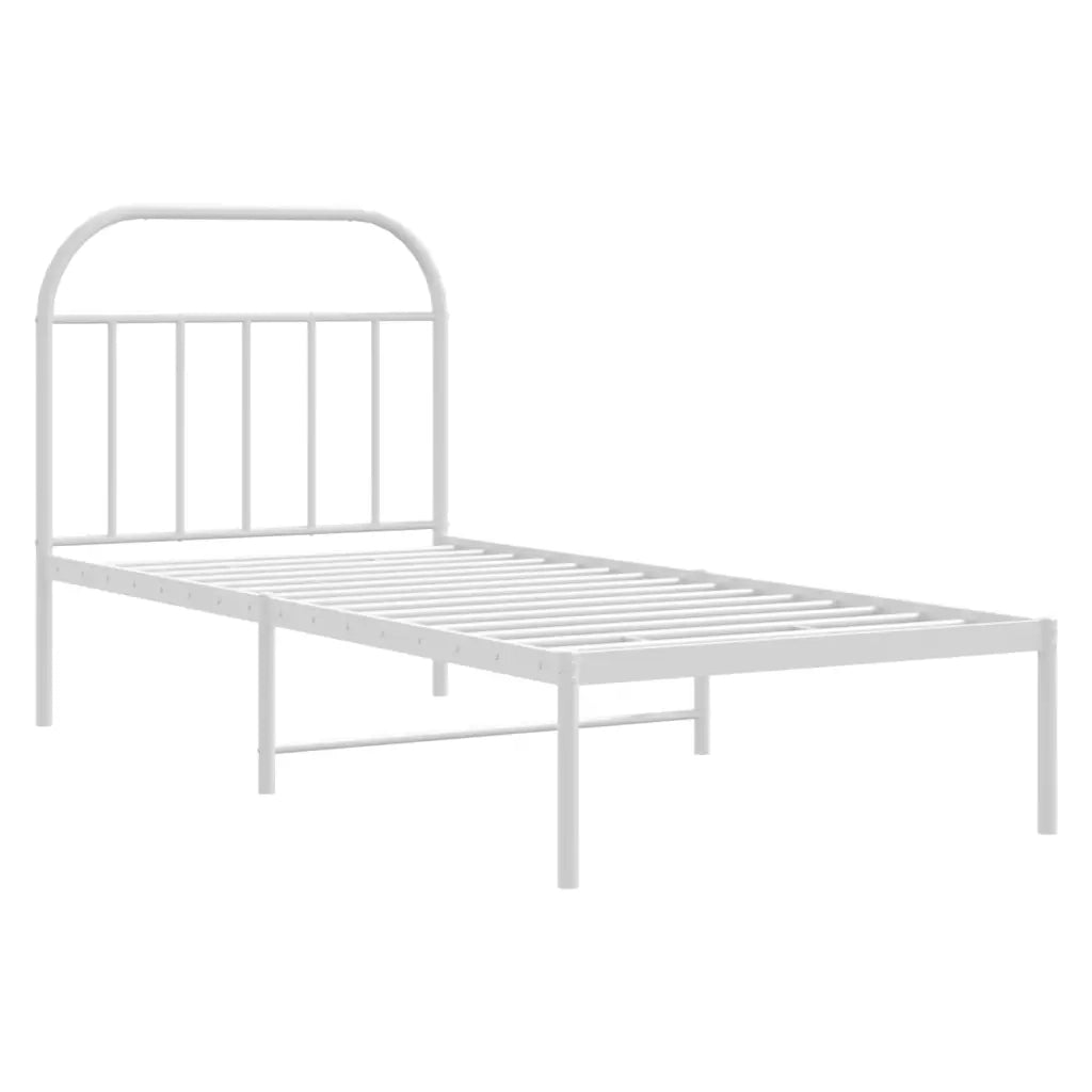 Letto singolo | Letto per adulti | Giroletto con Testiera Metallo Bianco 90x200 cm